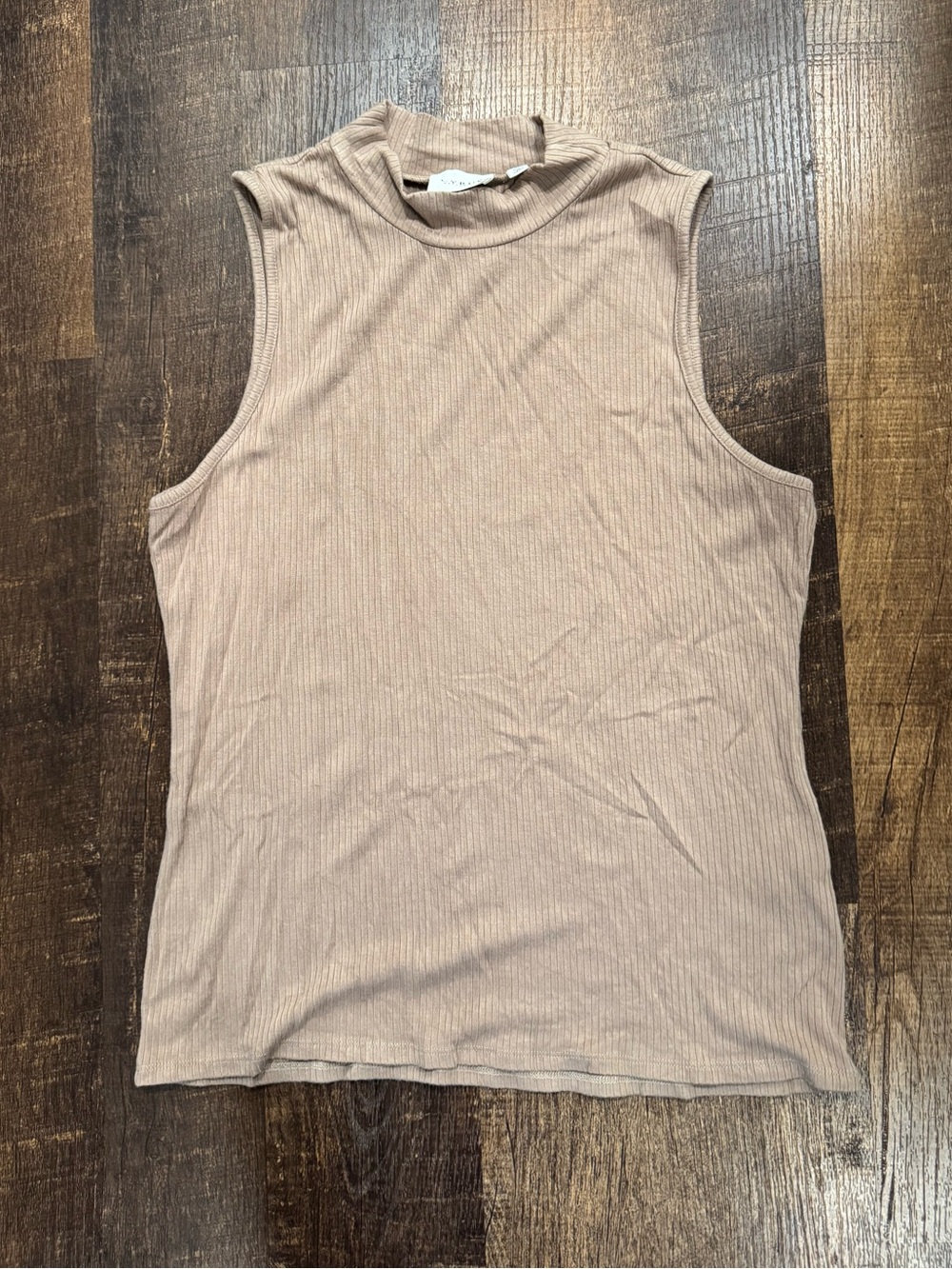 Cyrus tan ribbed mock neck sleeveless shirt